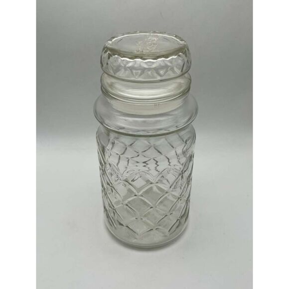 Vintage 1984 Mr. Peanut Quilted Clear Glass Canister Planters Jar with Lid - Picture 3 of 5